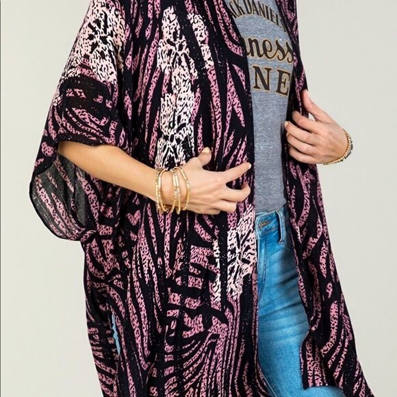 “TIGER LILY” Mixed Floral Boho Animal Print Open Kimono - Picture 5 of 8